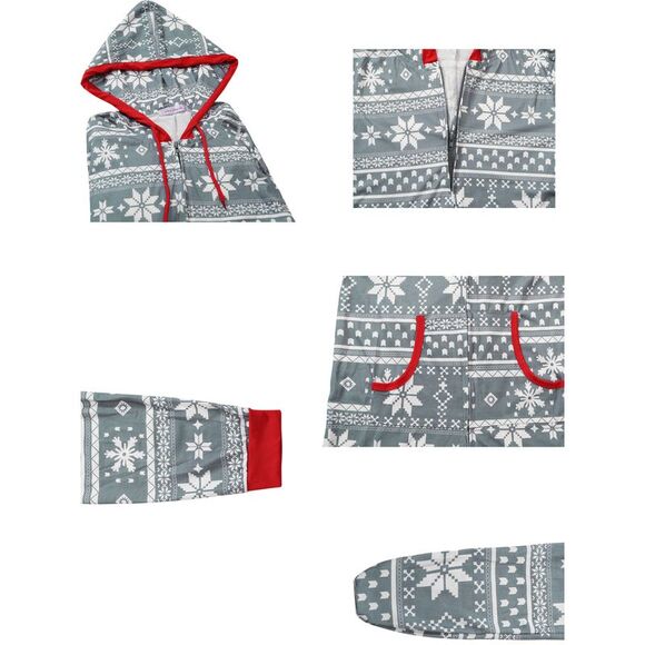 Kids Christmas Pajama Zipper Long Sleeve Set with Pockets Grey - Picture 4 of 4